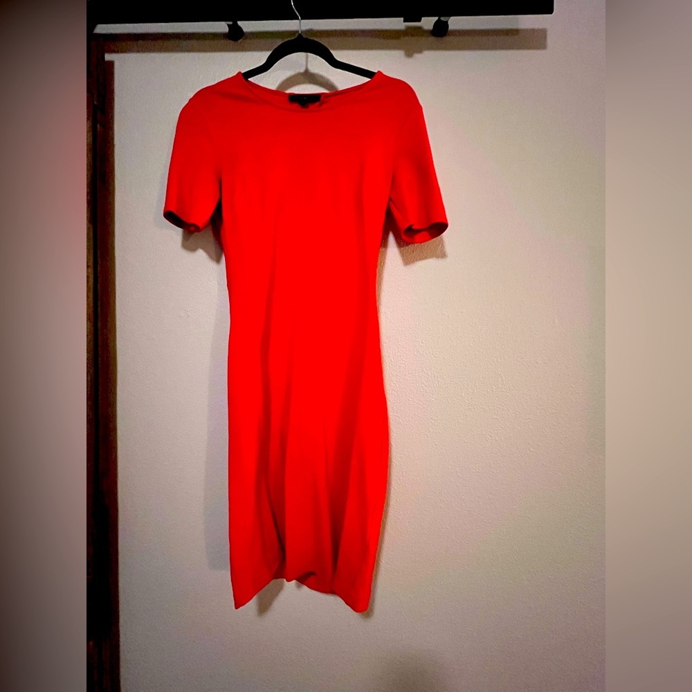 Bright orange-red Banana Republic dress. Size 0. 3/4 sleeves. Unique twist back!